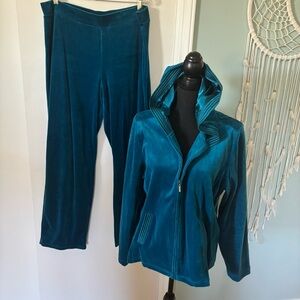 Teal Velour Women's Pants & Hoodie Set